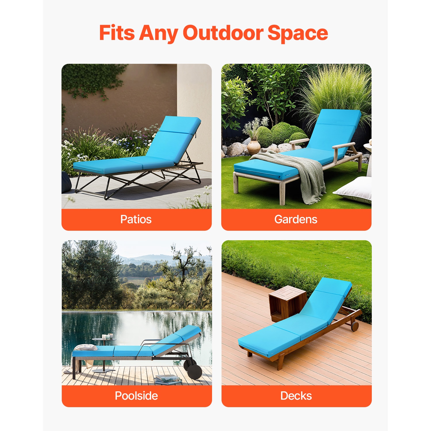 Set Of 2 Waterproof Outdoor Chaise Lounge Cushions Thick_voghion.com
